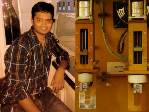 Shubham Jain (left) and an electrospinning apparatus used in the study