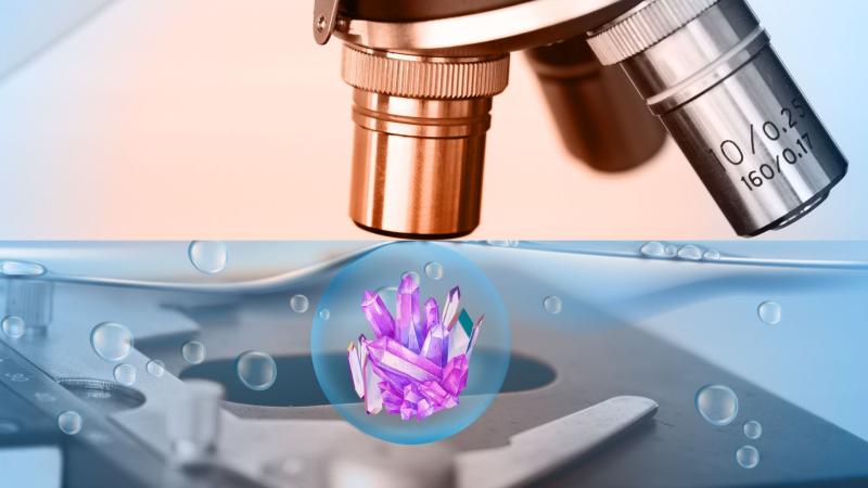 Representaitve image of crystals under microscope Crystals under a microscope